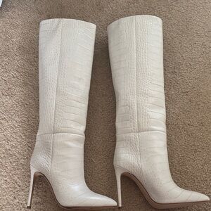 Paris Texas White Croc-Embossed Heeled Boots